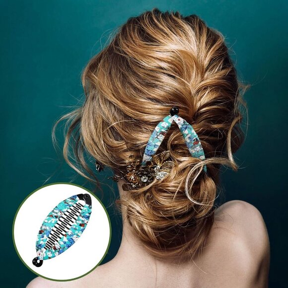 9 Pieces Banana Hair Clip Floral Clincher Hair Claws Bohemia Style Wrapped Cloth - Picture 6 of 6